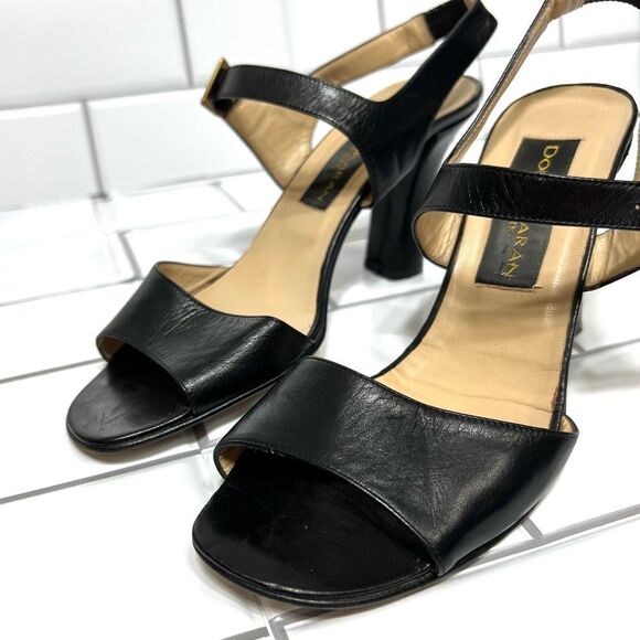 Donna Karan New York Black Leather Open Toe Ankle Strap Sling Back Heels Size 7 - Picture 2 of 11
